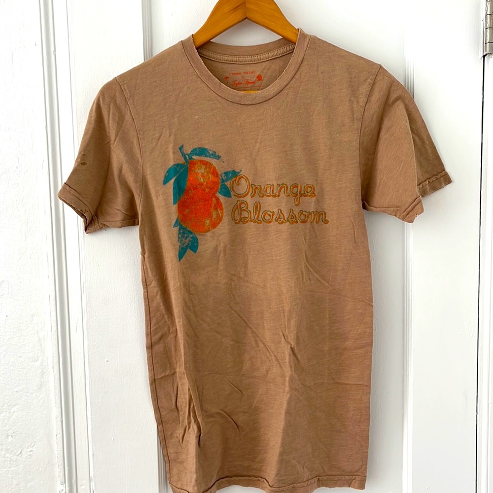 Tomas Maier vintage T-shirt”Orange Blossom” print on brown/beige 100% cotton. S